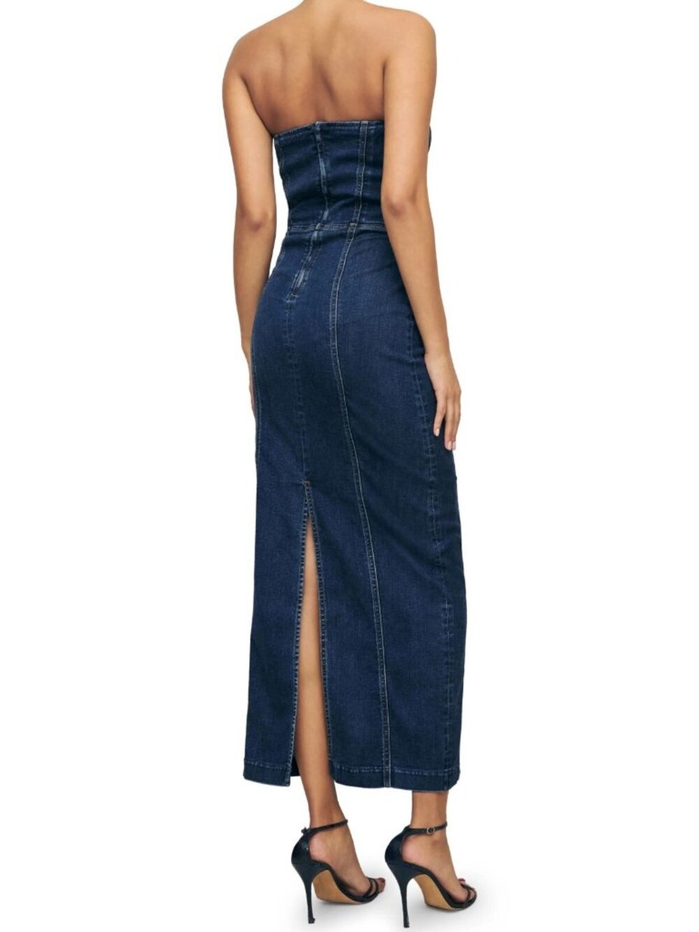 Reformation Jeans Anais Womens Strapless Denim Midi Dress in Merritt Blue Size 2 - Picture 2 of 4